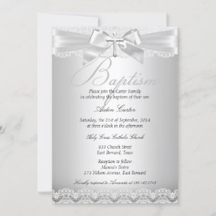 Invitation Baptême Fille ou Garçon Broderie Argentée & Croix 