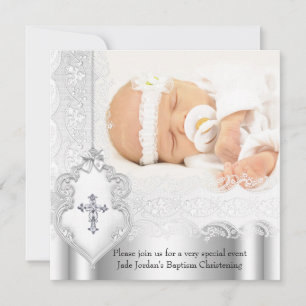 Invitation Baptême Fille ou Garçon Croix de Photo en Dentelle