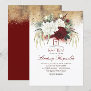 Invitation Baptême flamboyant rouge et blanc