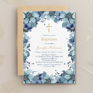 Invitation Baptême Fleur de la Marine Bleue