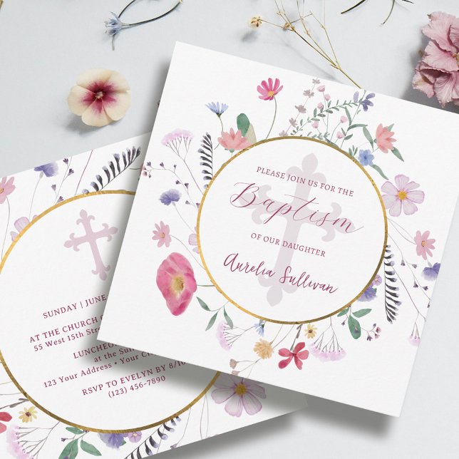 Invitation Baptême fleur sauvage (Créateur téléchargé)