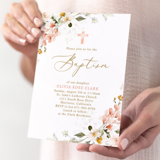 Invitation Baptême Fleur sauvage botanique (Créateur téléchargé)