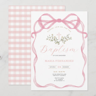 Invitation Baptême Fleur sauvage de la croix de la cou rose