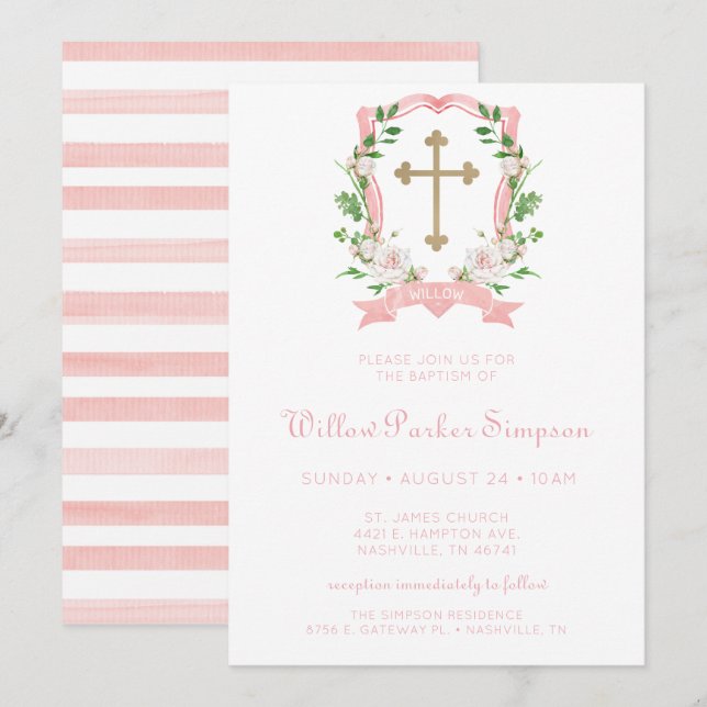 Invitation Baptême floral (Devant / Derrière)