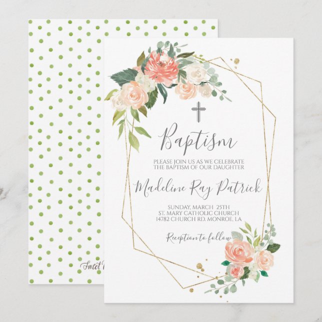 Invitation Baptême floral (Devant / Derrière)