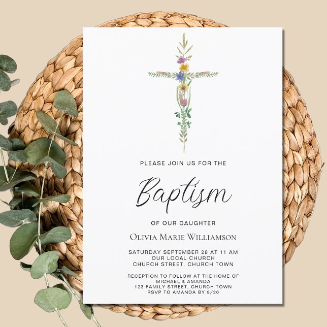 Invitation Baptême floral (Créateur téléchargé)