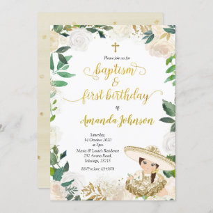 Invitation Baptême Floral Blanc Mexicain et premier anniversa