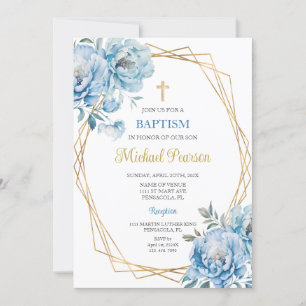 Invitation Baptême floral bleu