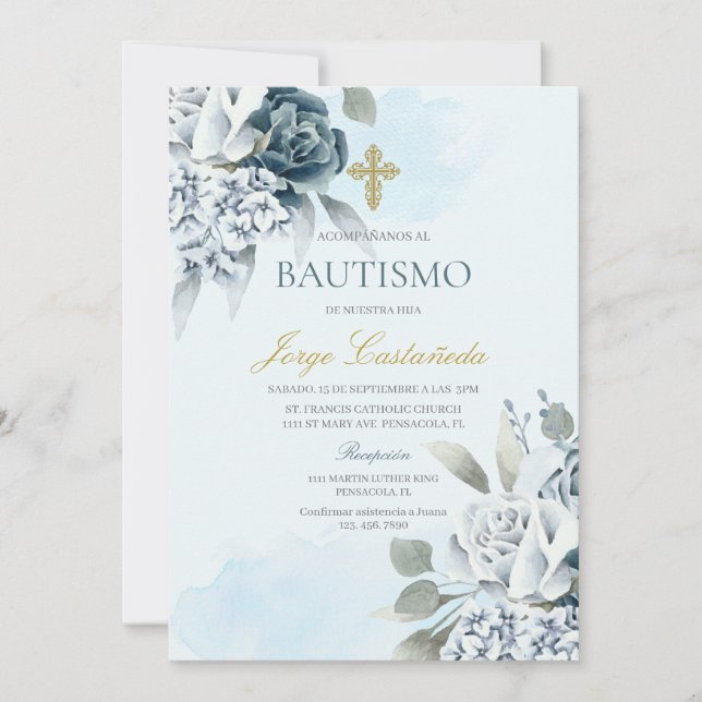 Invitation Baptême floral clair (Devant)