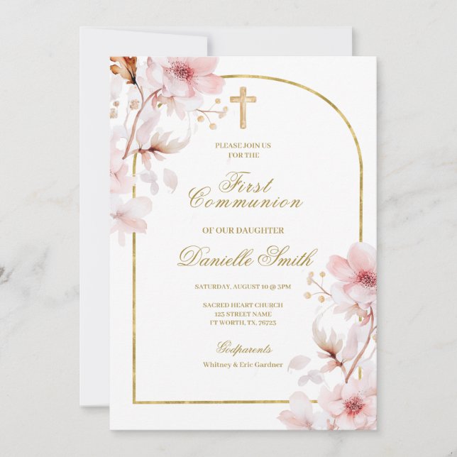 Invitation Baptême floral de fleur de cerisier (Devant)