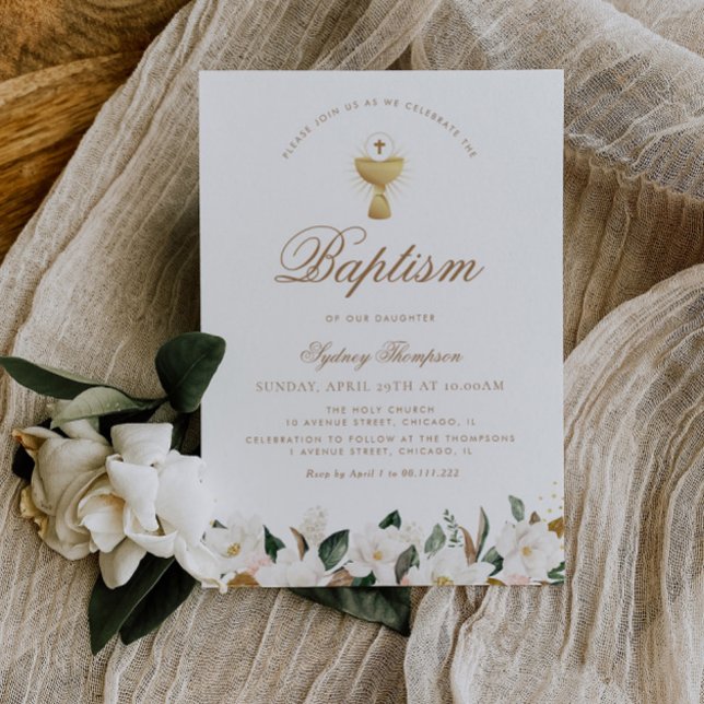 Invitation Baptême floral de Magnolia (Créateur téléchargé)