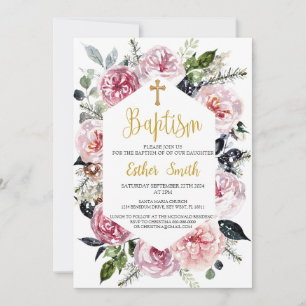 Invitation Baptême floral élégant et gracieux