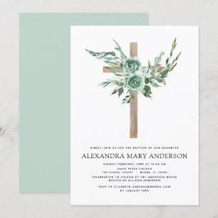 Invitation Baptême Floral Eucalyptus Vert