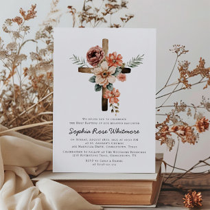 Invitation Baptême floral rustique