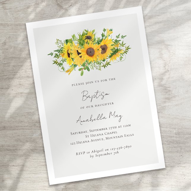 Invitation Baptême floral simple de tournesol (Créateur téléchargé)