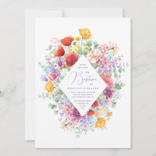 Invitation Baptême floral simple Fleur sauvage