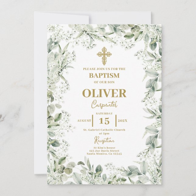 Invitation Baptême florale du souffle du bébé (Devant)