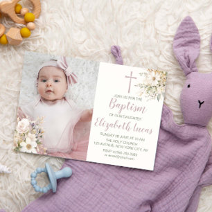Invitation Baptême florale mignonne fille Baptême Photo Invit
