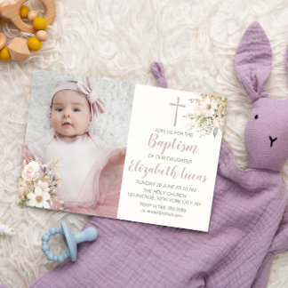 Invitation Baptême florale mignonne fille Baptême Photo Invit