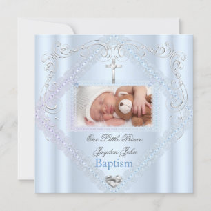 Invitation Baptême Garçon Bleu Christening Croix Prince 2