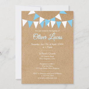 Invitation Baptême Garçon Bleu Rustique Bunting