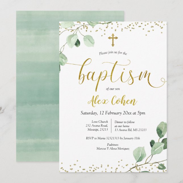 Invitation Baptême Garçon de verdure (Devant / Derrière)
