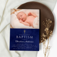 Baptême Garçon Elégante Aquarelle Bleue Royal