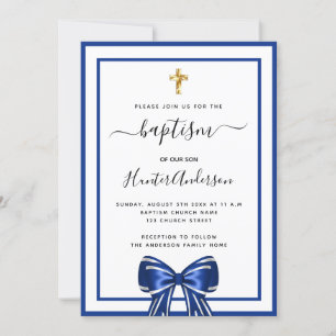 Invitation Baptême garçon royal bleu blanc