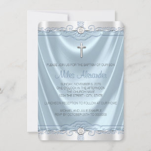 Invitation Baptême Garçons Bleu et Argent