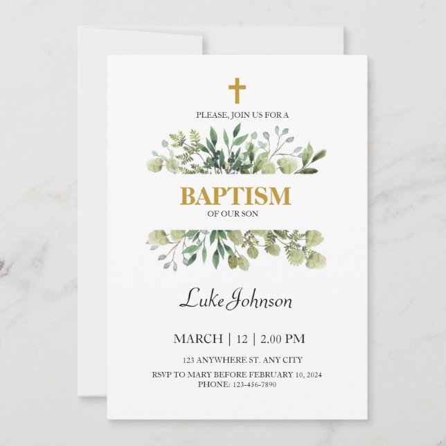 Invitation Baptême Gold Cross (Devant)