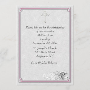 Invitation Baptême gris rose de baptême