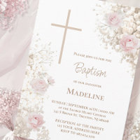 Baptême Gypsophile et roses roses