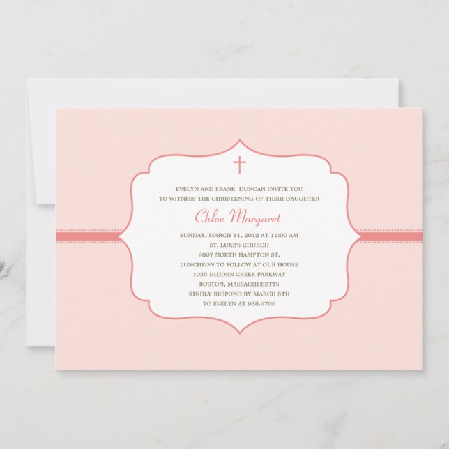 Invitation Baptême/Invitation de baptême tout simple - rose (Devant)