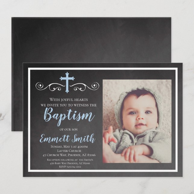 Invitation Baptême Invitation, Tableau noir, Garçon, Baptême, (Devant / Derrière)