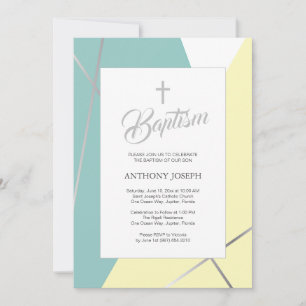 Invitation Baptême jaune et vert menthe