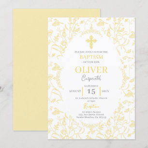 Invitation Baptême jaune toile