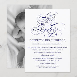 Invitation Baptême Langue Espagnol Script Marine Mi Bautizo