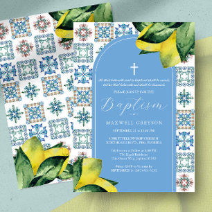 Invitation Baptême Lemon Religieux Italien Carrelage bleu