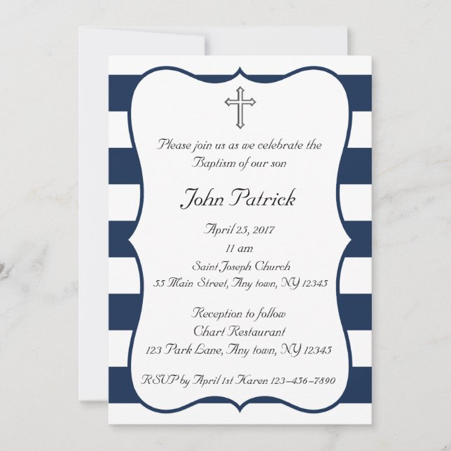 Invitation Baptême marine et blanc (Devant)