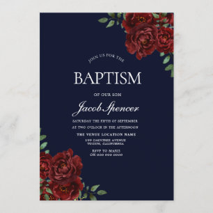 Invitation Baptême Marine & Rose rouge garçon ou fille Invita