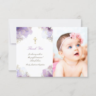 Invitation Baptême merci les fleurs d'aquarelle violette