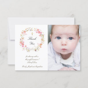 Invitation Baptême merci les fleurs roses