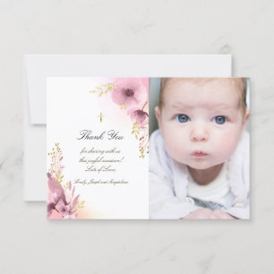 Invitation Baptême merci les fleurs roses