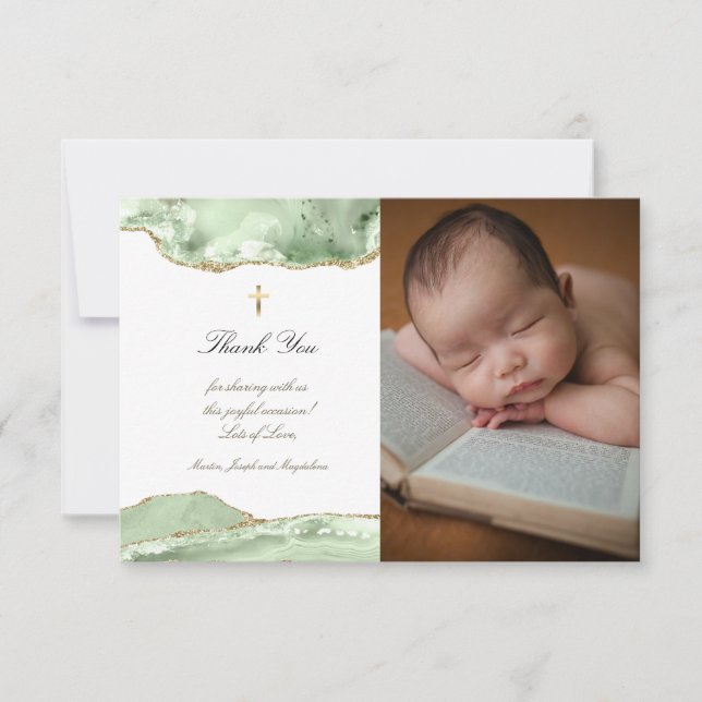 Invitation Baptême merci l'invitation de l'agate verte (Devant)