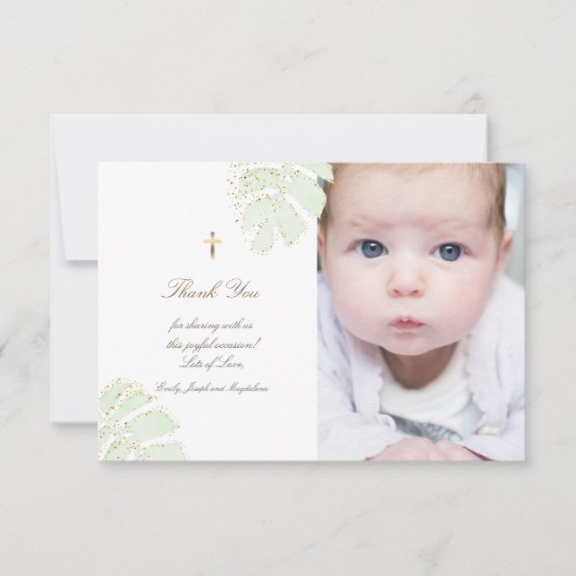 Invitation Baptême merci palm feuille parties scintillant inv (Devant)