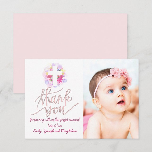 Invitation baptême merci petite fille (Devant / Derrière)