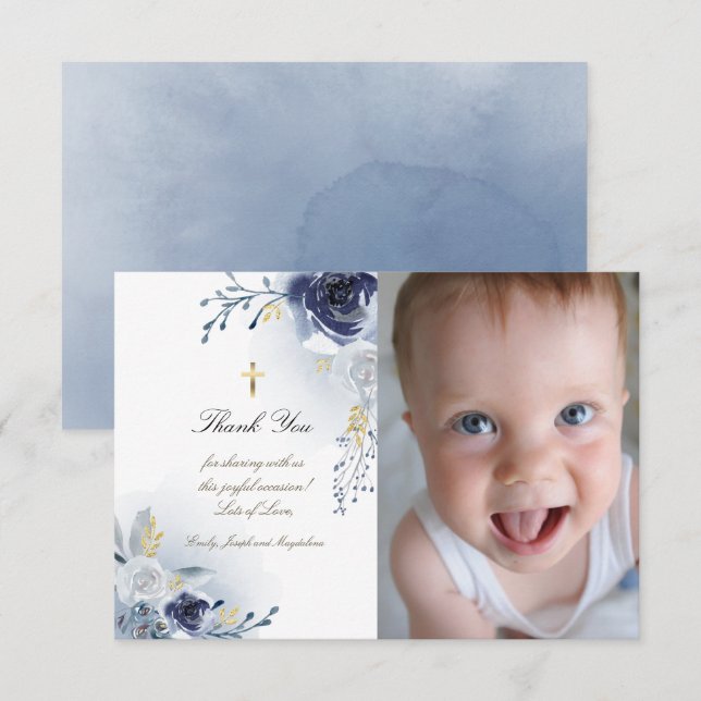 Invitation Baptême merci rose bleu (Devant / Derrière)