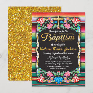 Invitation Baptême Mexique Fiesta Party Gold Parties scintill