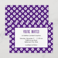 Baptême minimaliste à pois violets et blancs