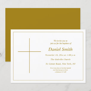 Invitation Baptême minimaliste d'or jaune chrétien adulte